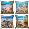 ASDCXZ Ocean - Set di 4 federe per cuscino, 40 x 40 cm, motivo: stelle marine, blu e giallo, fiore, per divano, cuscino decorativo, lavabile, in poliestere e lino