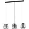 Eglo lampada a sospensione Floresta, lampada sospesa a tre luci, illuminazione a sospensione in metallo nero e vetro fumé in nero-trasparente, presa E27