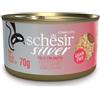 Schesir Silver per Gatti Senior Filetti in Brodo da 70 gr Gusto Mousse e Filetti di Pollo con Anatra