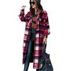 EFOFEI Donna Vestito Casual Tasche Camicia A Quadri Vintage Boyfriend Tunica Tartan Cappotto Invernale Giacca In Misto Lana Rosso XL