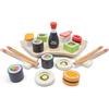 Woet® Set Sushi Giocattolo in Legno con Bacchette e Tagliere | Cibo giocattolo in legno, set sushi, salsa di soia, wasabi, bacchette e tagliere, accessori da cucina, da 3 anni