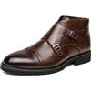 ANUFER Uomo Elegante Doppia Fibbia Monk Stivaletti A Punta Affari Scarpe Eleganti Caffè SD5A1110 EU45