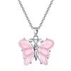 Bling Jewelry Collana con ciondolo a farfalla da giardino in quarzo rosa chiaro intagliato a mano traslucido per donne e adolescenti in argento sterling .925 con catena