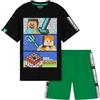 MINECRAFT Pigiama Corto Bambino, Comodo Estivo Cotone Pigiami Ragazzo - 2 Pezzi (Nero/Verde, 9-10 Anni)