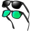 KANASTAL Occhiali da Sole Verdi Specchio Uomo Donna Polarizzati Specchiati Verde 2 Paia Neri Scuri Vintage Quadrati Rettangolari Retrò UV400 Sunglasses Men Women -Neri & Verde