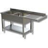 Ristoattrezzature Modello: 100582007001,Lavello in acciaio inox 160x60x85h cm 2 vasche con gocciolatoio dx a sbalzo, vano lavastoviglie, ripiano e alzatina EC