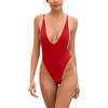 SHEKINI Costume da Bagno Donna Intero Profondo Scollo a V Backless High Cut Perizoma Monokini Un Pezzo Brasiliana Spiaggia Beachwear(S, Rosso)