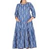 GURU SHOP Abito estivo stampato lungo polpaccio donna cotone, Indaco, 46