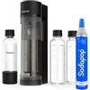 Sodapop Aeratore Logan Starter Set con cilindro CO₂, con 2 bottiglie di vetro (850 & 600 ml) e 1 bottiglia in PET (850 ml), colore nero opaco, altezza 42,6 cm