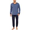 Bresdk Pigiama Uomo Cotone Lungo Invernale Caldo Leggero Maniche Lunghe Pigiami Due Pezzi Invernali a Righe, Scollo a V - Blu/Rosso, XXL