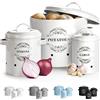 Virklyee Set di barattoli per Patate, Aglio, Cipolla Set da 3 Conservazione aglio e cipolle Contenitore per patate, Frutta e Verdura in Metallo per la Cucina(Bianco o2)