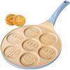 Erreke Padella per Pancake, Crepiera, Tutti i Piani Cottura e Induzione, Doppio Rivestimento Antiaderente, Design Faccine, Manico Soft-Touch, 7 Pancake o Crepe, 26 cm Colore Blu
