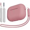 KOKOKA Custodia Case Compatibile con AirPods Pro 2/1 2023/2022/2019 con Kit di Pulizia e Cordino in Silicone, Case Cover Protettiva Premium in Silicone per AirPods Pro 2a/1a Generazione, Bean Pink