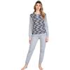 Leo Corsetteria Pigiama Donna Invernale Serafino Jacquard Felpato Molto Caldo con Polsini Cuori Taglia L Colore Grigio Cuori