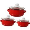 PRETYZOOM Set di 3 Mini Pentole per Zuppa Smaltate Pentola per Brodo Smaltata Rossa per Fornelli Pentola da Cucina Vintage con Fondo Piatto