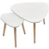 HUOLE Set 2 Tavolini da Salotto,Tavolini Sovrapponibili Stile Scandinavo,Tavolino da caffè Impilabili in Legno,Per Soggiorno,Camera da letto,studio,due triangoli - bianchi