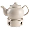 Baroni Home Teiera in Ceramica con Scaldino, Teiera con Filtro in Acciaio Inox per Tè e Caffè, 25x15x15 cm - 1000 Ml, 3-4 Persone Grigio