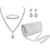 JeryWe 4Pcs Sliver frizione borsa gioielli set per le donne sera strass borsa di cristallo collana orecchini bracciali Set accessori d'argento per le donne sposa gioielli