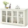KOMFOTTEU Mobile Buffet Dispensa Cucina con Ante Scorrevoli in Vetro Temperato e Ripiano Regolabile, Credenza Cucina, Armadietto a Buffet per Sala da Pranzo, Soggiorno, 107x33x64 cm (Bianco Crema)