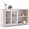 RELAX4LIFE Credenza in Legno e Vetro con 2 Ante Scorrevoli, Armadietto da Cucina con Ripiano Regolabile, Mobile Multiuso per TV da Salotto, Bianco/Nero, 106,7 x 62,5 x 33 cm (Crema)