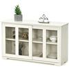 GIANTEX Credenza e Buffet Multiuso, a 3 Ripiani, Mensola Regolabile, 2 Ante Scorrevoli Trasparenti, Mobiletto Legno per Cucina, Soggiorno, Sala da Pranzo, 106,5x33x62,5 cm,Bianco Crema(Beige)