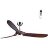 Wonderlamp - Ventilatore da soffitto in legno scuro con luce LED 18 W Won BIG, silenzioso, 3 temperature colore, 6 velocità, nichel