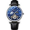 FORSINING Orologio automatico da uomo con fasi lunari Tourbillon scheletro orologio da polso da uomo cinturino in pelle meccanico a carica manuale orologi quadrante con design cielo stellato, Blu