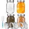 YUEYEE Barattoli Vetro con Coperchi e Bande, 450ml Barattolo di Stoccaggio Alimentare per Alimenti Fatti in Casa Marmellata, Yogurt, Sottaceti, con 12 Pezzi Coperchi di Ricambio, 4 Confezioni