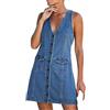 WOXIHUAN Abito a Camicia in Denim Donna Abito Casual Donna Estate Sciolto Leggero Vestito Elegante Manica Corta Taglie Forti Abito Donna Estate Vestito Donna Estivo Casual Jeans Vestiti Boho Abiti