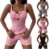 WOXIHUAN Tuta Da Donna Senza Spalline Senza Maniche Elastico In Vita Tuta Estiva Spiaggia Tuta Mini Tutina Pagliaccetto da Donna Estivo Body Donna con Manica Corta Casual Tuta Intera Donna Tinta Unita