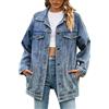 Darringls Giacca in jeans da donna, a maniche lunghe, tinta unita, con bottoni, con tasche, alla moda, elegante, leggera, oversize, da donna, vintage, streetwear, Blu, M