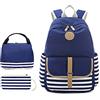 SONARIN Zaino Scuola Set con Borsa per il Pranzo e Astuccio,3 in 1 Zaino Tela Zaino Scolastico Borsa da Scuola Zaino Per Bambini Zaino Casual Da Viaggio Zaino per Laptop con Porta USB(Blu)