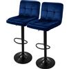 ML DESIGN modern living ML-Design Set di 2 Sgabelli da Bar Rivestimento in Velluto Blu Sedia da Bancone Regolabile in Altezza 63-83 cm Girevole a 360° Sgabello Alto da Cucina Imbottito con Schienale e Poggiapiedi
