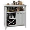 HOMCOM Mobile portaoggetti per credenze, cucina, con ripiano regolabile, porta scorrevole, 2 file porta vetro e nicchia, aperto, 80 x 40 x 82 cm, grigio