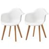 HJhomeheart Set di 2 Sedie da Pranzo con Braccioli, Design Moderno, Gambe in Legno di Faggio, Sedie da Cucina Scandinave (Bianco)