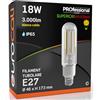 Eurocali Lampada LED E27 18W Tubolare 3000 lumen Filamento Bianco Caldo 3000K - Alta Efficienza 166 lm/W - Impermeabile IP65 - diffusore in vetro trasparente