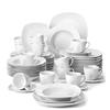 MALACASA, Serie Elisa, Servizio da Tavola in Porcellana Bianca Crema Servizio Combinato Set 60 Pezzi Con 12 Tazza di Caffè, 12 Piatti, 12 Piattini, 12 Piatti Fondi e 12 Piatti da Dessert