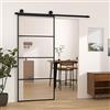 Gecheer Porta,Scorrevole,con Set Binario,con Ferramenta,in Vetro ESG e Alluminio,Nero e Trasparete,90x205 cm,3 barre orizzontali,Set Porte Sorrevoli con Kit Binario,Porta Scorrevole in Vetro