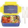 Bibury Porta Pranzo,Lunch Box Prova di Perdite,Bento Box con 3 Scomparti e Posate(Forchetta e Cucchiaio),Portapranzo senza BPA,Sicuri per Microonde e Lavastoviglie - blu e giallo