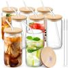 MEIMUCUL Bicchiere da Birra con Cannuccia,8PCS Tazze in Vetro a Forma di Lattina,500ml Tazza da Caffè Ghiacciata, Bicchiere da Cocktail Fantasia Vetro Frullato, Ideale per Caffè, Whisky, Soda