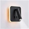 uksunvi Lampada da parete a LED, lampada da parete da lettura sul comodino, lampade da lettura a parete a LED da 12 W, faretto regolabile （3W + 9W 3000K luce calda） nero (quadrato)