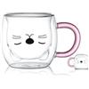 Binoster Carina Tazza di caffè Tazza da tè, Orso Gatto Tazza di Vetro A Doppia Parete Tazza, Tazza di caffè Resistente al Calore, Latte, tè (Gatto viola)