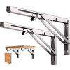 WMMADAY Staffe pieghevoli per mensole, resistenti, in acciaio inox, per montaggio a parete, per fai da te, carico massimo: 68 kg, per tavolo da lavoro e banco salvaspazio, confezione da 2 (20,3 cm, acciaio