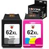 COCCINK 62XL Cartuccia d'inchiostro per HP 62 XL Compatibile con Officejet 200c 200 250 5740 5742 5743 5744 5745 5746 8040 8045 Envy 8000 7640 5644 5640 5547 5544 5540 5545 5546 554 Nero e colore