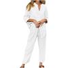 HAOLEI 2024 Completo Donna Taglie Forti Estate Tuta Elegante Completo da Donna in Cotone e lino Camicia con Bottoni a Manica Lunga Pantaloni Large Estivi Casual 2 Pezzi Completi di Pantaloni Offerte