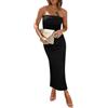Mfhmom Abito Donna Estivo Aderente Sexy con Costine Fascia Tubino Casual Solido Senza Spalline Top a Tubo Lungo Abiti Vestito con Spacco Laterale per Uscire Abiti da Festa Casual Eleganti