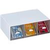 Relaxdays Scatola Porta Tè e Tisane, 3 Cassetti, Cassettiera in Verticale o Orizzontale, Impilabile, Bianco Trasparente