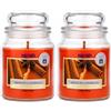 Magic Lights - Candela giara 510 gr Arancio Cannella con cera vegetale min. 75% - stoppino in legno naturale che scoppietta, Made in Italy (Confezione da 2)