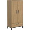 Demeyere Armadio Artigianale Camera da Letto Matrimonio Colore Rovere Hamilton e Nero OpacoStile Industriale, 180 x 50 x 91 cm