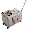 ALLSOPETS Grande Trasportino per Animali con Ruote Trasportino a Doppio Scomparto per 2 Gatti e Cani con Manico Telescopico Borsa da Viaggio Pieghevole e Portatile per Travel Camping Outdoors Cachi